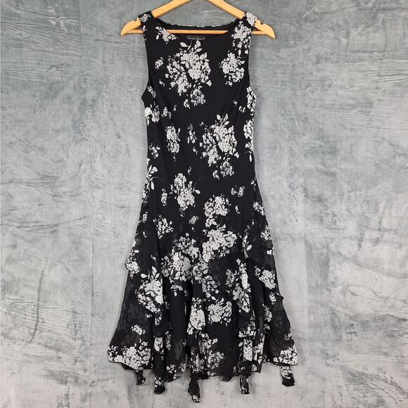 Womens Dress 12 Black Fairy‎ Grunge Whimsygoth Floral Midi Layered Handkerchief - Picture 1 of 7